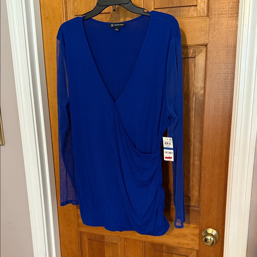 INC International Concepts Royal Blue Draped Blouse
